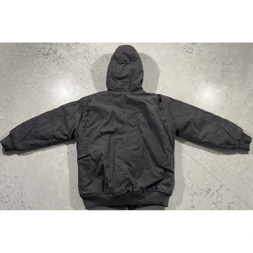 Berne Fleece Lined Canvas Jacket Youth Medium 10-12 Gray Hooded Full Zip Outdoor
